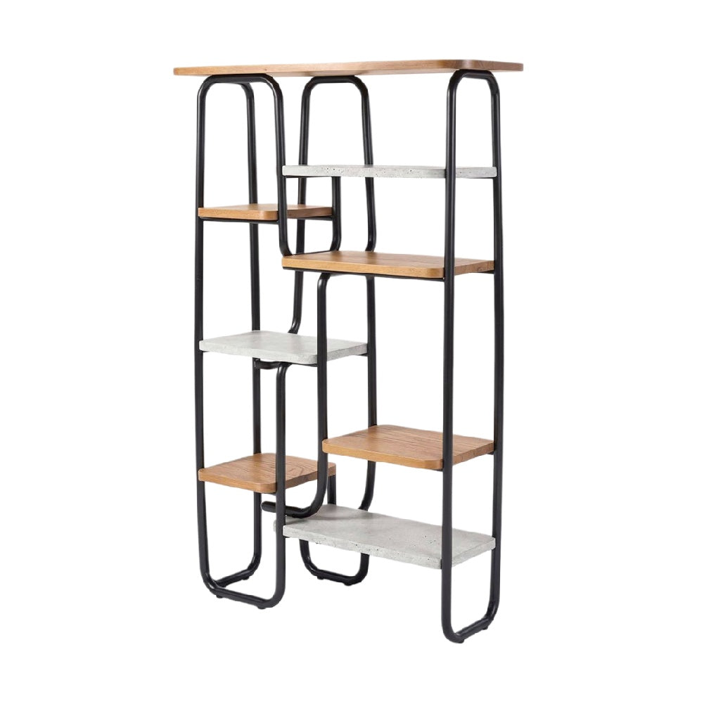 **Stolik półkowy metalowy z drewnianymi półkami**