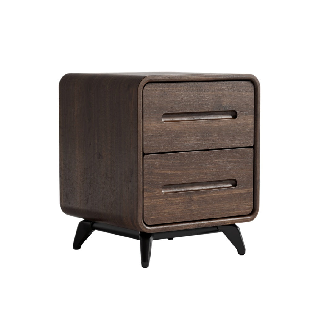 **Stolik nocny drewniany z szufladami, modernistyczny design**